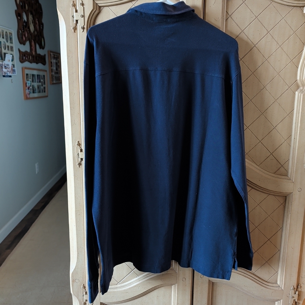 Duluth Mens Size L Blue Polo Work Shirt Extra Room Under Arms Long Sleeve 3 Butt - Picture 2 of 4